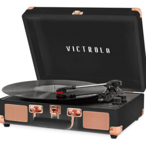 Mini Tocadiscos Portátil Bluetooth 3 Velocidades Plegable Black Rose Gold