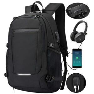 Mochila Antirrobo Impermeable Unisex Para Portátil Hasta 15. Negro Diseño De La Tela
