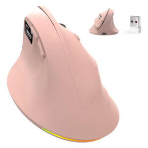 Ratón Vertical Inalámbrico Ergonómico 4800dpi Rosa Con Led Rosado