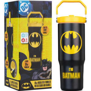 Vaso Aislado Batman 850 Ml Acero Inoxidable Con Pajita Y Asa
