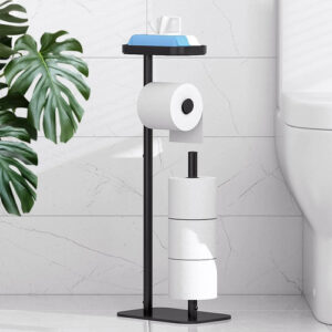 Soporte De Papel Higiénico De Pie Con Estante Negro Moderno