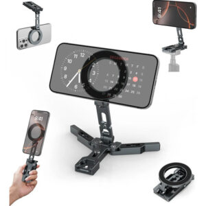 Tripie Magnético Para Celular Aluminio Ajustable Plegable 10 Gris