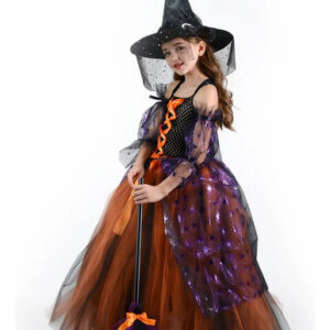 Disfraz De Bruja Para Niñas 4 Piezas Halloween Varita Sombre