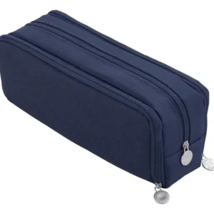 Estuche Grande Azul Marino Con 3 Compartimentos Para Lápices