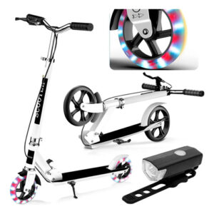 Scooter Plegable Para Niños Y Adultos Con Frenos Y Luces 150 Blanco/negro Nombre Del Diseño