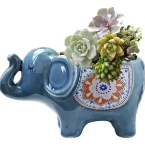 Maceta De Cerámica Elefante Azul Para Plantas Decorativa 11