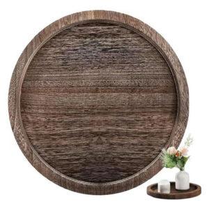 Bandeja Redonda De Madera Decorativa Multiusos 30 Cm Marrón