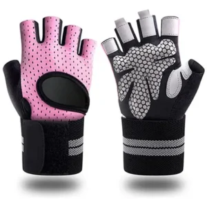 Guantes De Gimnasio Antideslizantes Medio Dedo Para Adultos Rosa Diseño De La Tela M