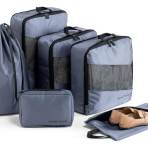 Organizador De Viaje Set 6 Bolsas Compresión Impermeables 03 Azul