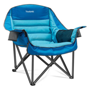 Silla De Camping Plegable Ergonómica Gran Tamaño Con Portava Azul