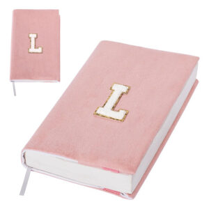 Funda De Libro Terciopelo Rosa Personalizada Inicial 22x15 C