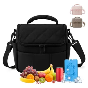 Lonchera Térmica Negra Para Mujer Bolsa De Almuerzo 19,5 Cm