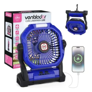 Ventilador Recargable 3en1 Portátil Para Acampar Azul Azul