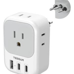Adaptador De Corriente Brasil 7 En 1 Tipo N Usb C 2500w Blanco-gris-tipo N