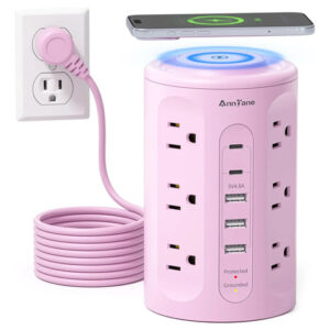 Regleta Torre Multicontacto 12 Tomas 5 Usb Cargador Inalámbr Rosa