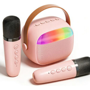 Mini Máquina De Karaoke Inalámbrica Con 2 Micrófonos Y Luces