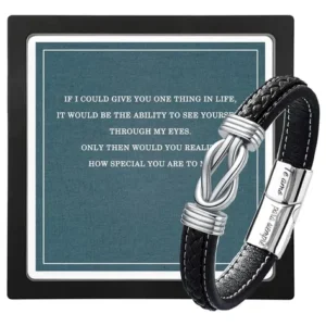 Pulsera De Cuero Negro Hombre 22cm Ideal Para Regalo San Val