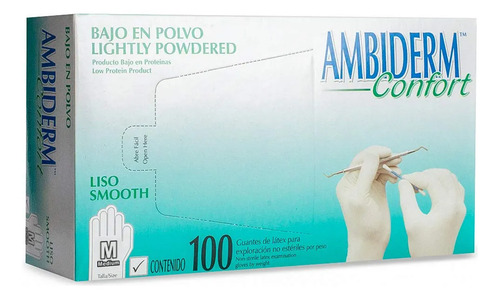 Guantes Desechables Ambiderm Liso Mediano Caja 100 Pzas Color Talla