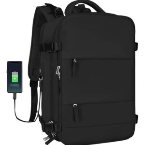 Mochila De Viaje Grande 35l Con Puerto Usb Impermeable Negra Negro Diseño De La Tela