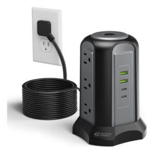 Torre De Extensión 15 Pies 9 Tomas 4 Usb Protección Sobreten