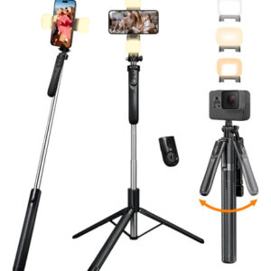 Trípode Para Celular 190cm Liviano Con Luz Y Control Bluetoo Negro