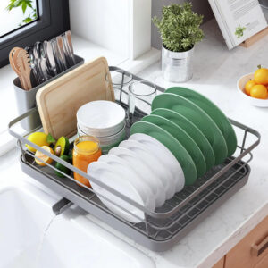 Estante Para Secar Platos Acero Inoxidable Compacto 30 X 39 Gris
