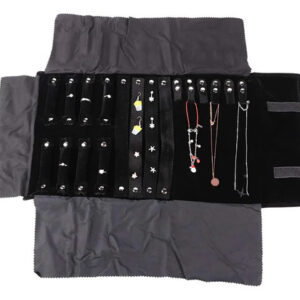 Organizador De Joyas Rollo Compacto Para Viaje Franela Negro