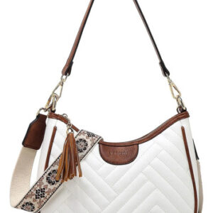 Bolso De Hombro Mujer Cuero Vegano Beige Estilo Western Beige Diseño De La Tela Acabado De Los Herrajes Color De La Correa De Hombro