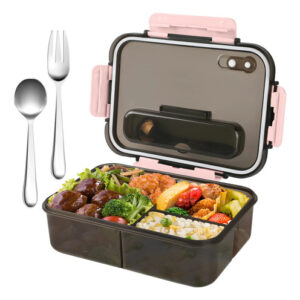 Fiambrera 1500ml Con 3 Compartimentos Y Utensilios Portátil Rosado