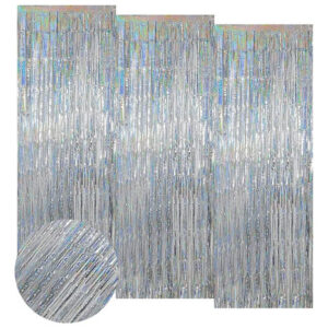 Cortinas De Malla Metálica Plata 12 Piezas Decoración Fiesta