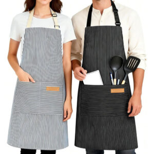 Delantal De Cocina Ajustable Con Bolsillos Rayas Negras Azul