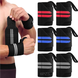Muñequeras Gym 3 Pares Soporte Ajustable Fitness Levantamien Rojo, Azul, Gris