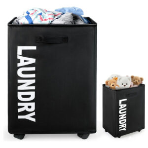 Cesto Ropa Sucia 80 Litros Plegable Con Ruedas Negro Minimal