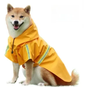 Impermeable Para Perros Con Capucha Rayas Reflectantes Talla Amarillo Talla