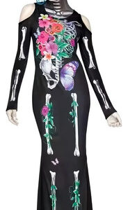 Disfraz Mujer Calavera Catrina Halloween Día De Muertos Negr