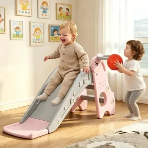 Plegable Resbaladilla Infantil 3 En 1 Con Canasta Baloncesto