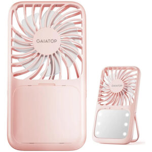 Ventilador Portátil Recargable 3 Velocidades Con Espejo Led Rosa