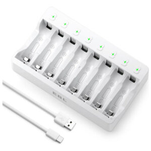 Cargador De Pilas Aa Aaa 8 Bahías Carga Rápida Micro Usb