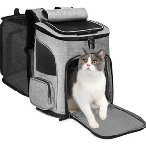 Mochila Transportadora Plegable Para Perros Y Gatos Gris