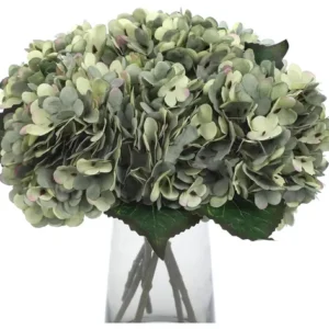 Hortensias Artificiales Verdes 6 Piezas 33 Cm Seda Bajo Mant