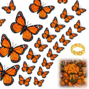 Decoración Halloween Mariposas Monarcas 50 Piezas 3d Naranja