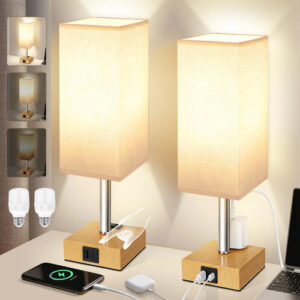 Lámpara De Mesa 2pack Usb 3 Temperaturas Luz Led Beige