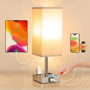 Lámpara De Mesa Táctil Led Con 2 Puertos Usb Beige 3 Brillos