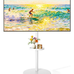 Soporte De Tv Rodante Ajustable 32 A 65 Pulgadas Con Estante Blanco