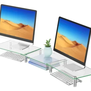 Soporte Doble Para Monitor Ajustable De Vidrio Transparente Transparente