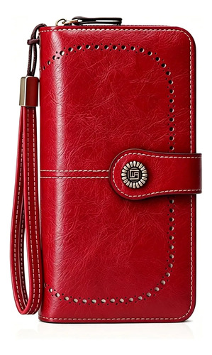 Cartera De Mujer Roja Con Bloqueo Rfid 4 Tarjetas Y Monedas Rojo